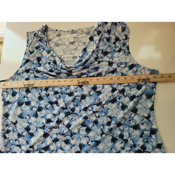 Charter Club Blouse Womens Size 3X Blue Floral Sleeveless Cowl Neck Top - Picture 3 of 8